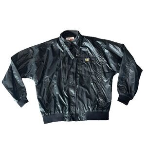 Vintage Bomber Jacket Coat CAT Equipment Black Windbreaker Full Zip Size XL Men